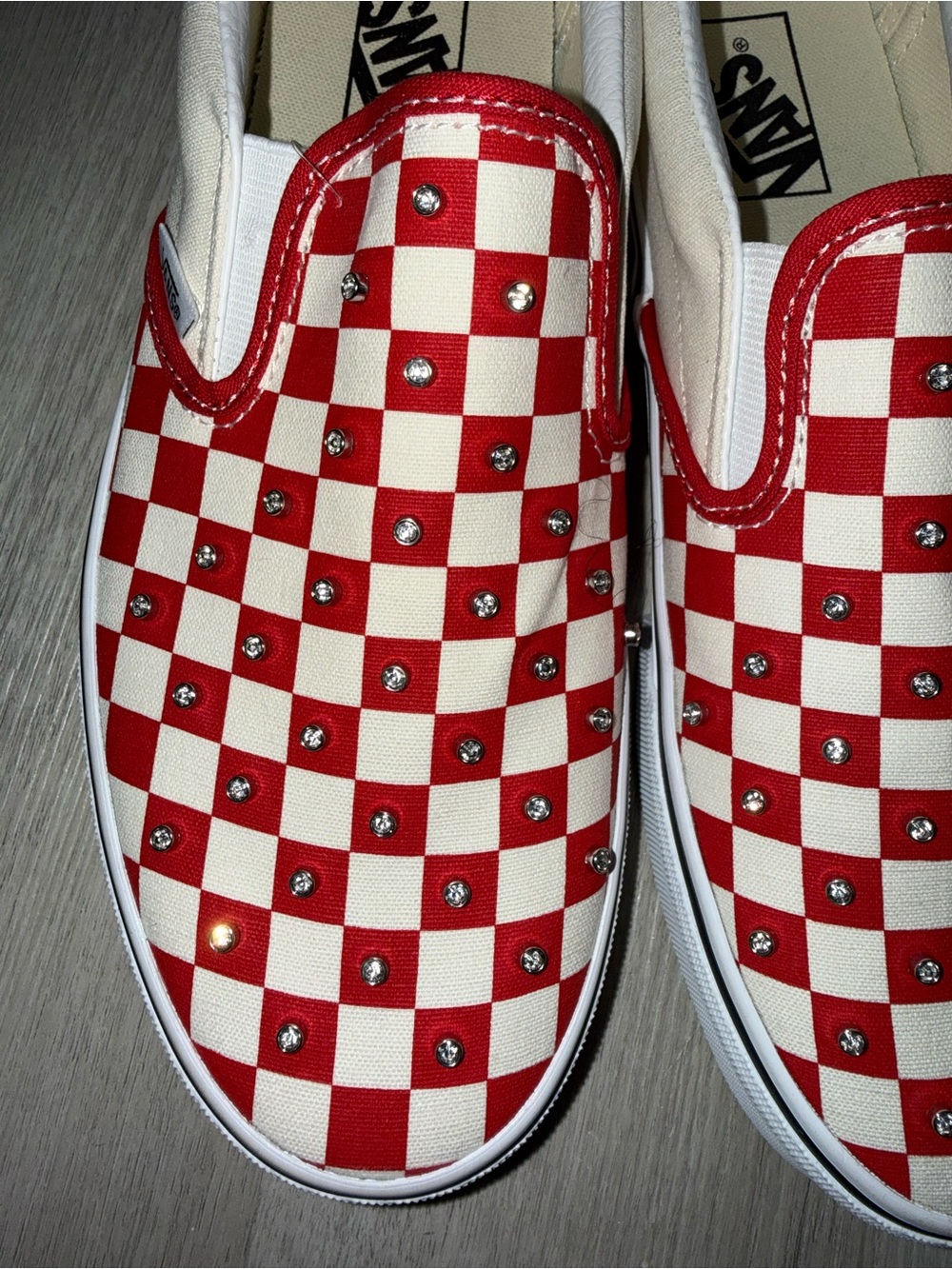 Vans Kids Slip-On — Red & White Checkerboard with Studs - Picture 2 of 4